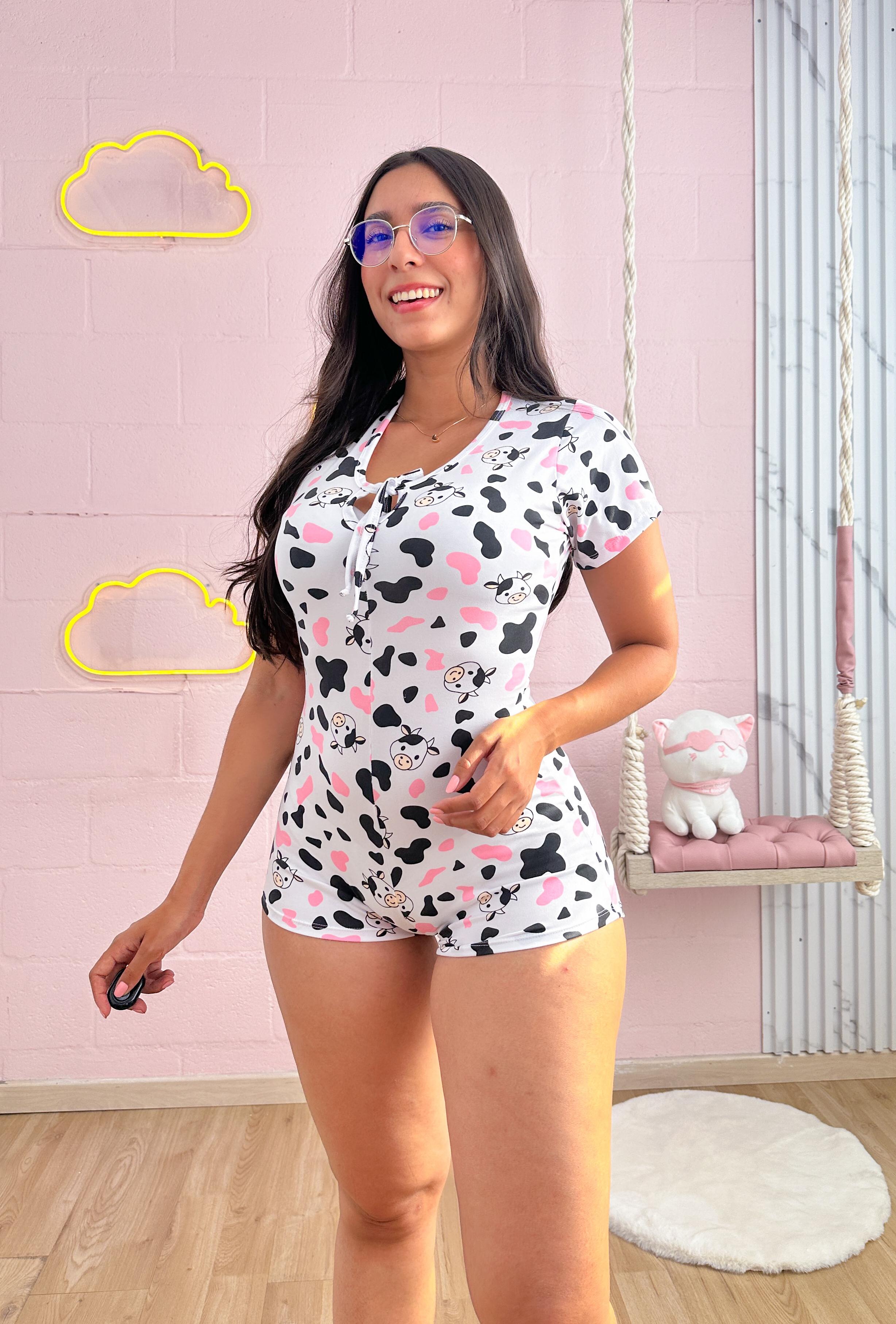 Pijama de enterizo estampado en piel de durazno