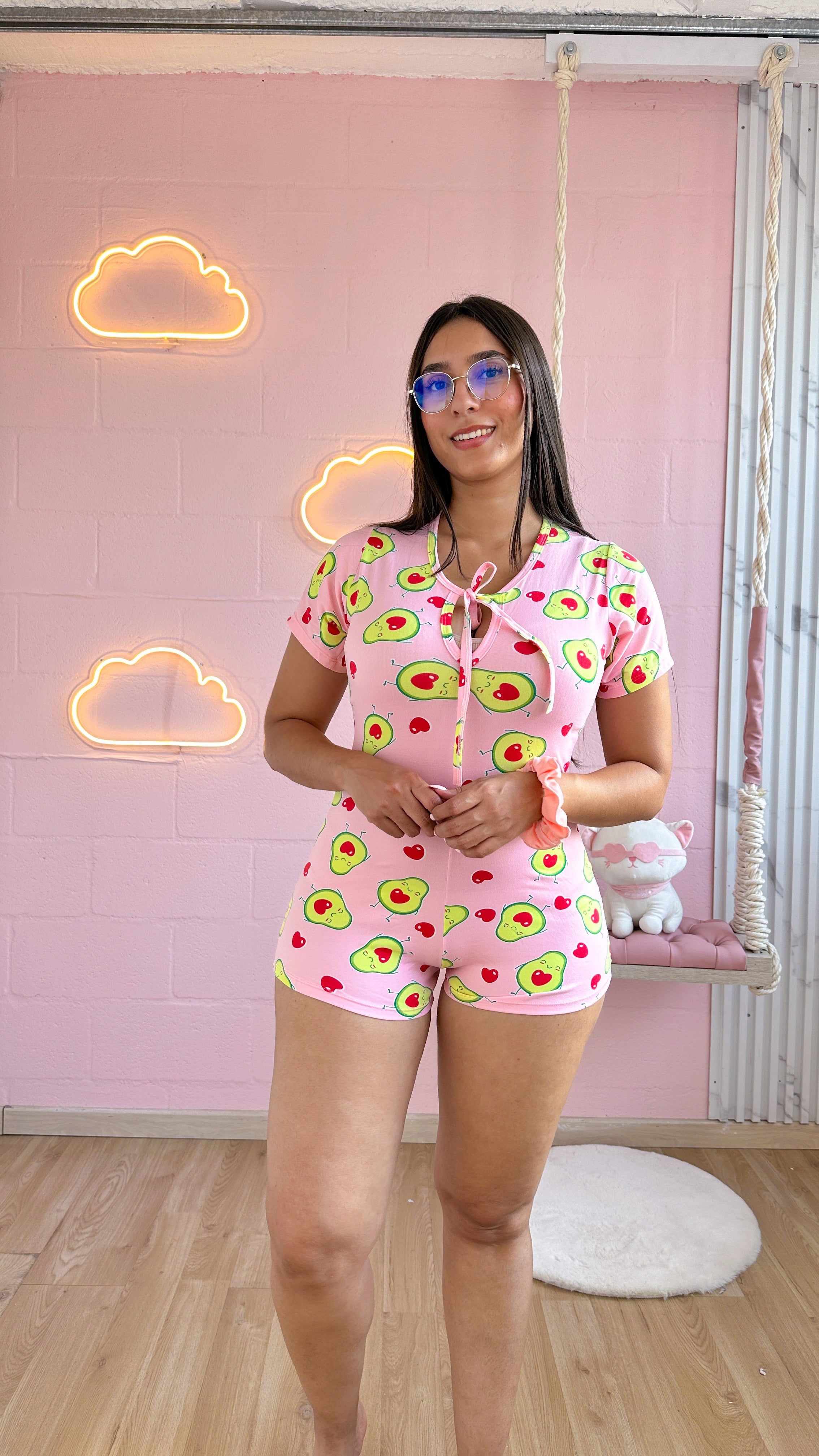 Pijama de enterizo estampado en piel de durazno